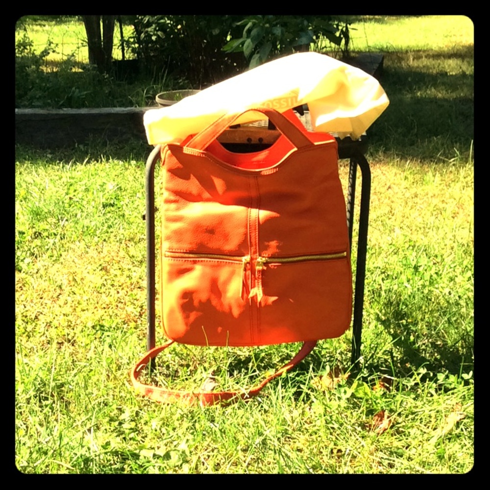 Orange Leather Fossil Tote